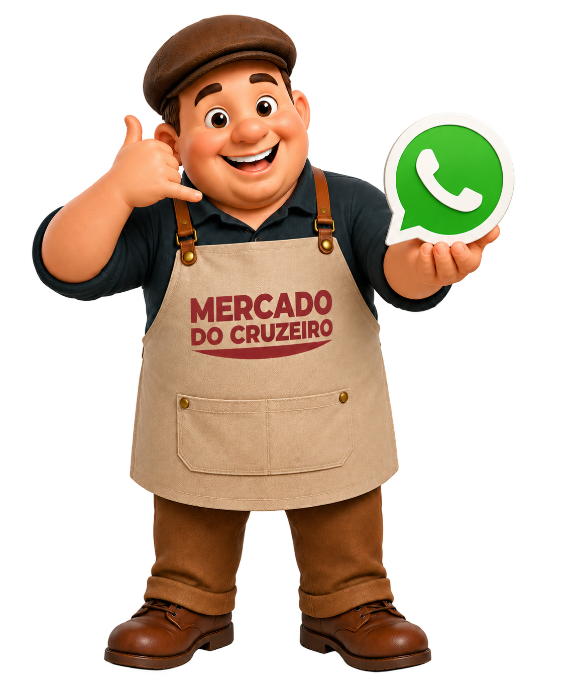 Mascote convidando o visitante a conversar pelo WhatsApp
